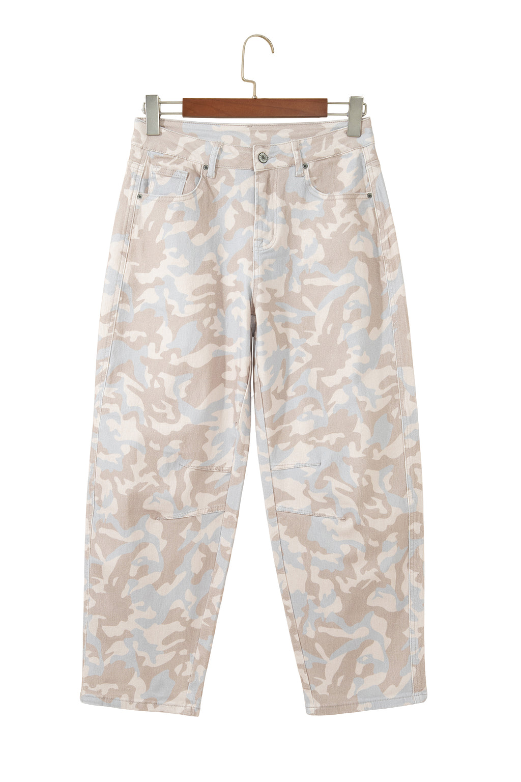 Khaki Camouflage Print Pocket Ankle-Length Barrel Jeans