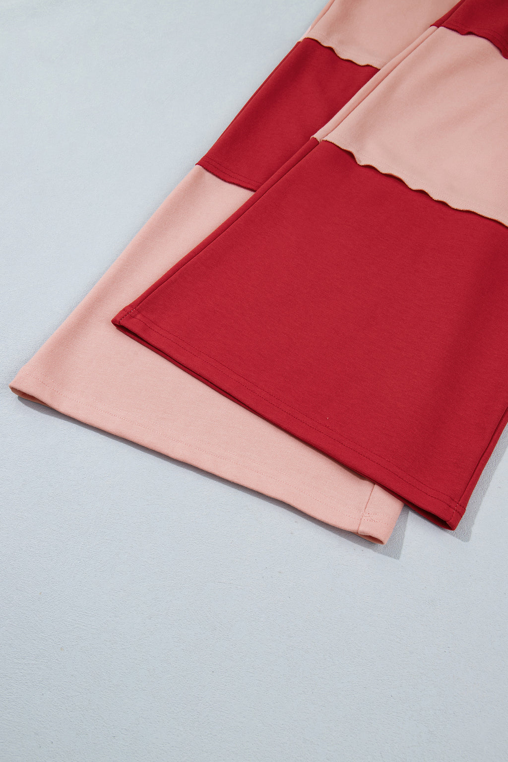Fiery Red Raw Seam Colorblock Wide Leg Ankle Length Casual Pants