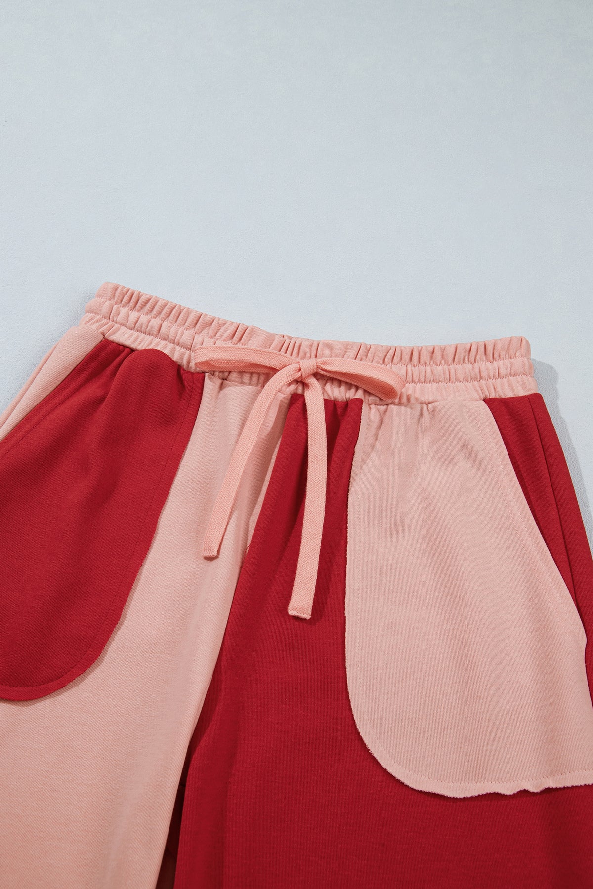 Fiery Red Raw Seam Colorblock Wide Leg Ankle Length Casual Pants