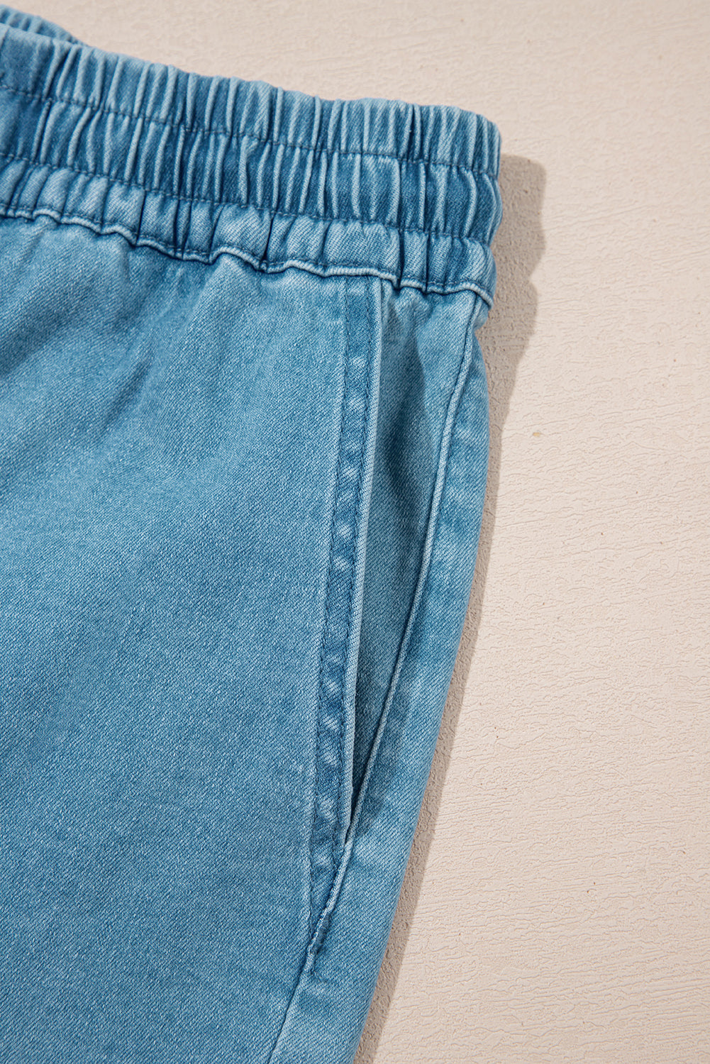 Beau Blue Contrast Drawstring Elastic Waistband Denim Shorts