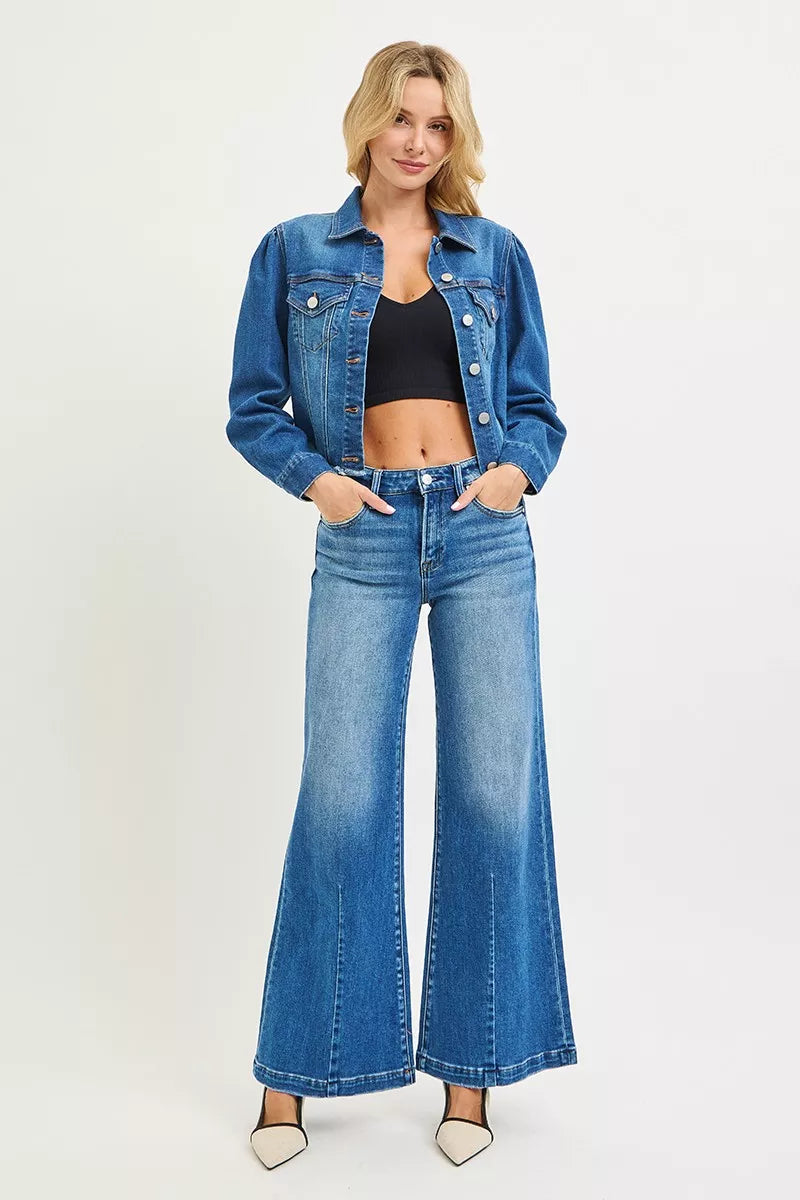 RISEN Mid Rise Wide Flared Leg Jeans