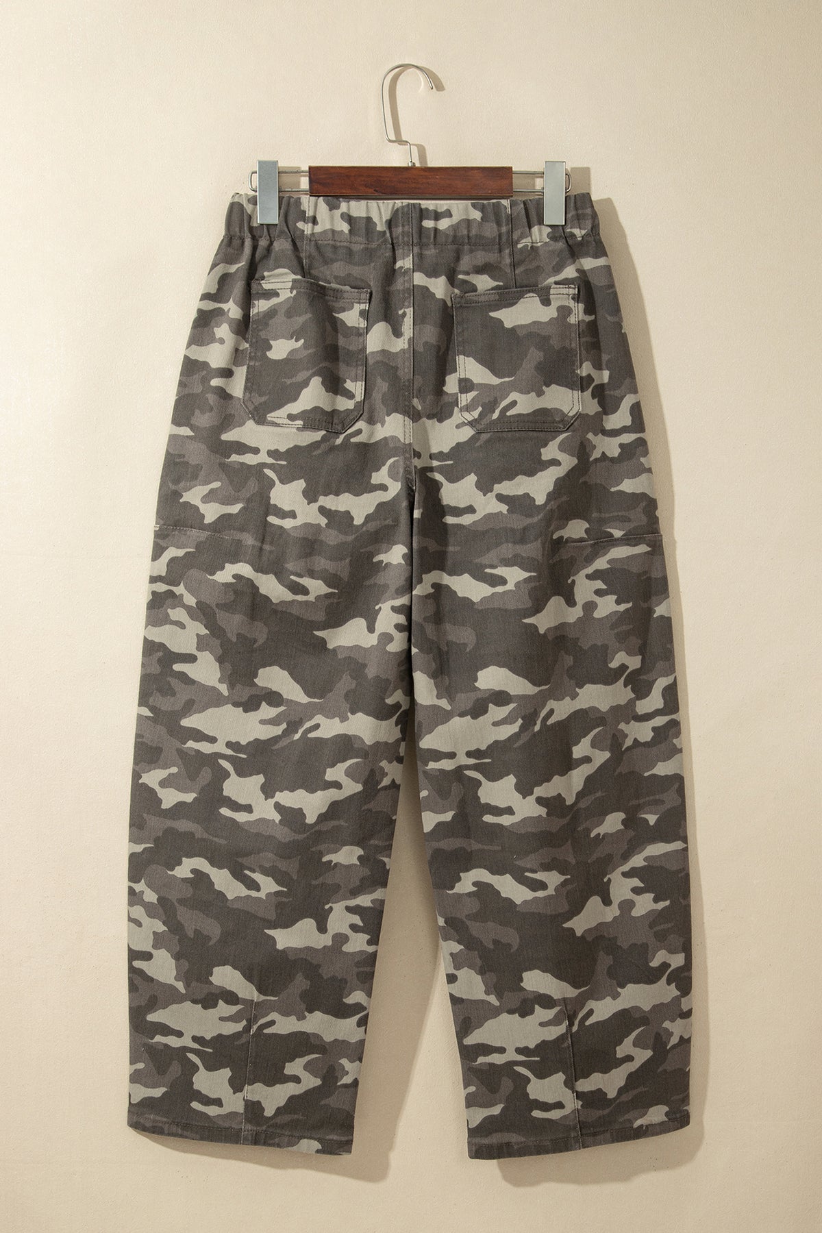 Green Leopard Printed Drawstring Elastic Waistband Pocketed Barrel Jeans