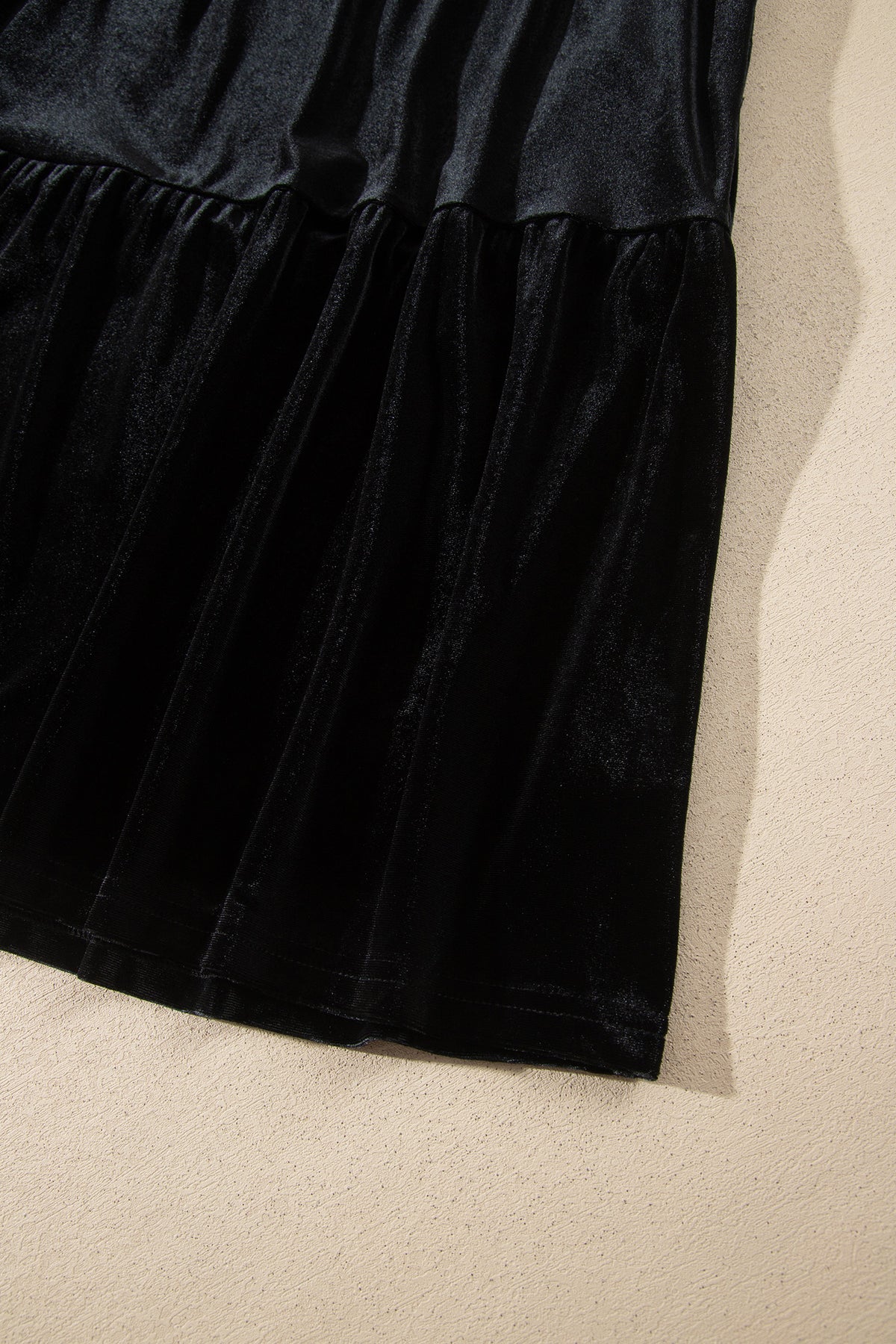 Black Embroidered Velvet Short Sleeve Mini Shift Dress