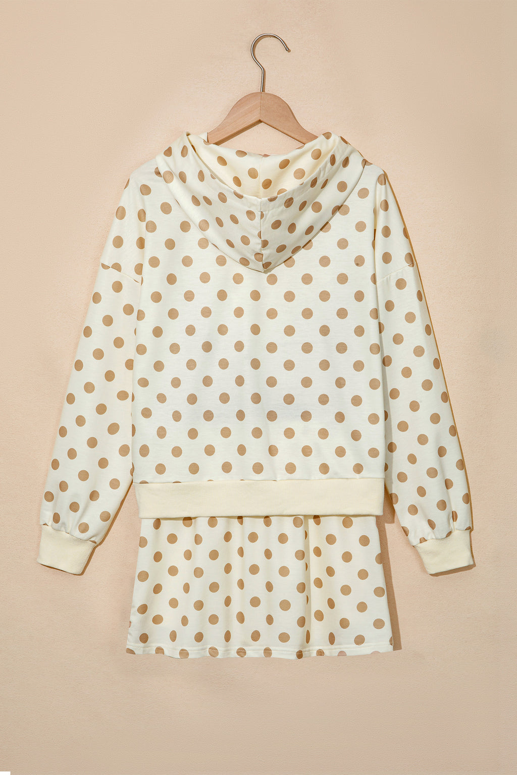 Pink Polka Dot Hooded Long Sleeve Top Casual Mini Skort Set
