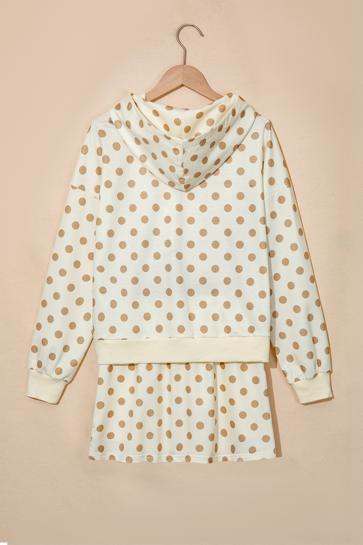 Pink Polka Dot Hooded Long Sleeve Top Casual Mini Skort Set