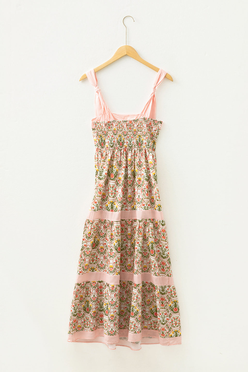 Pink Geometric Floral Print Striped Patchwork Detail Sleeveless Dress（Runs Small ）