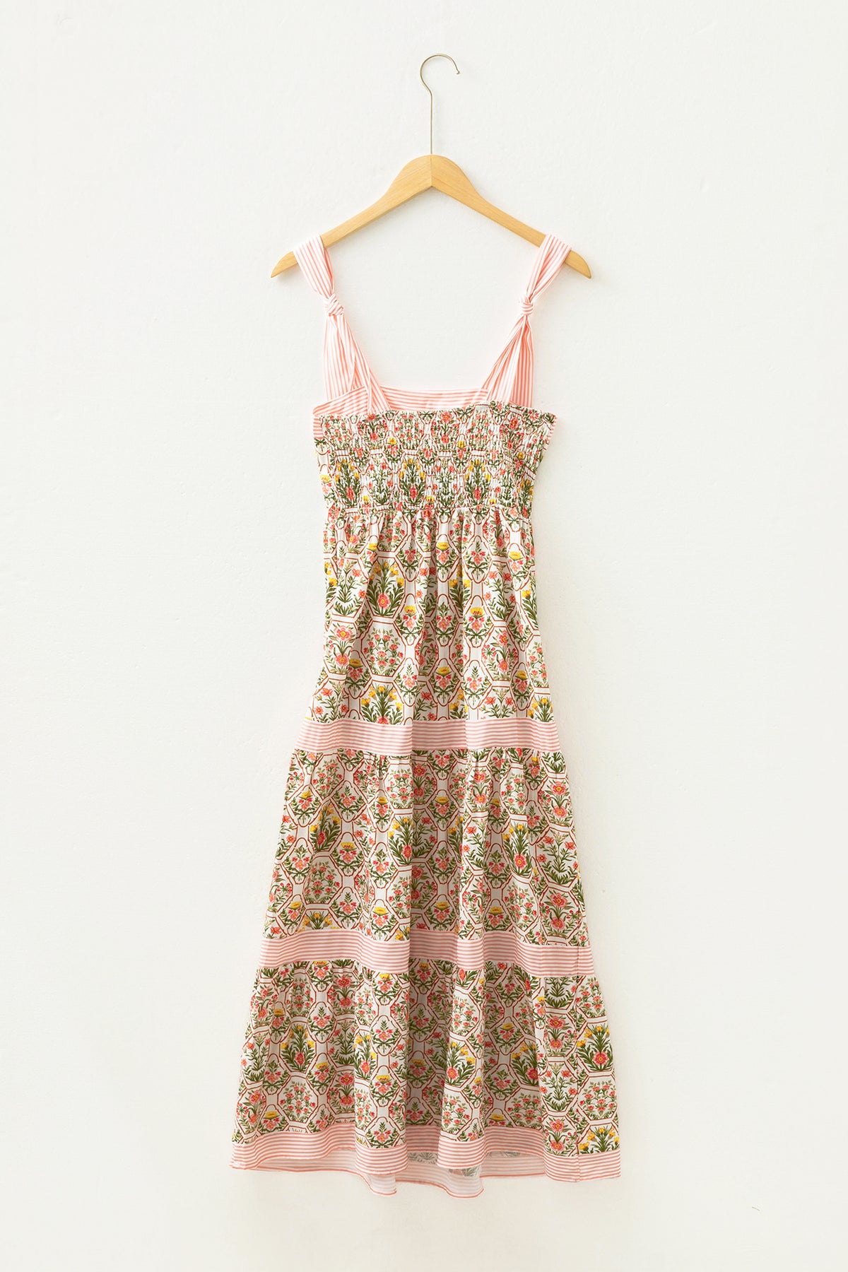 Pink Geometric Floral Print Striped Patchwork Detail Sleeveless Dress（Runs Small ）