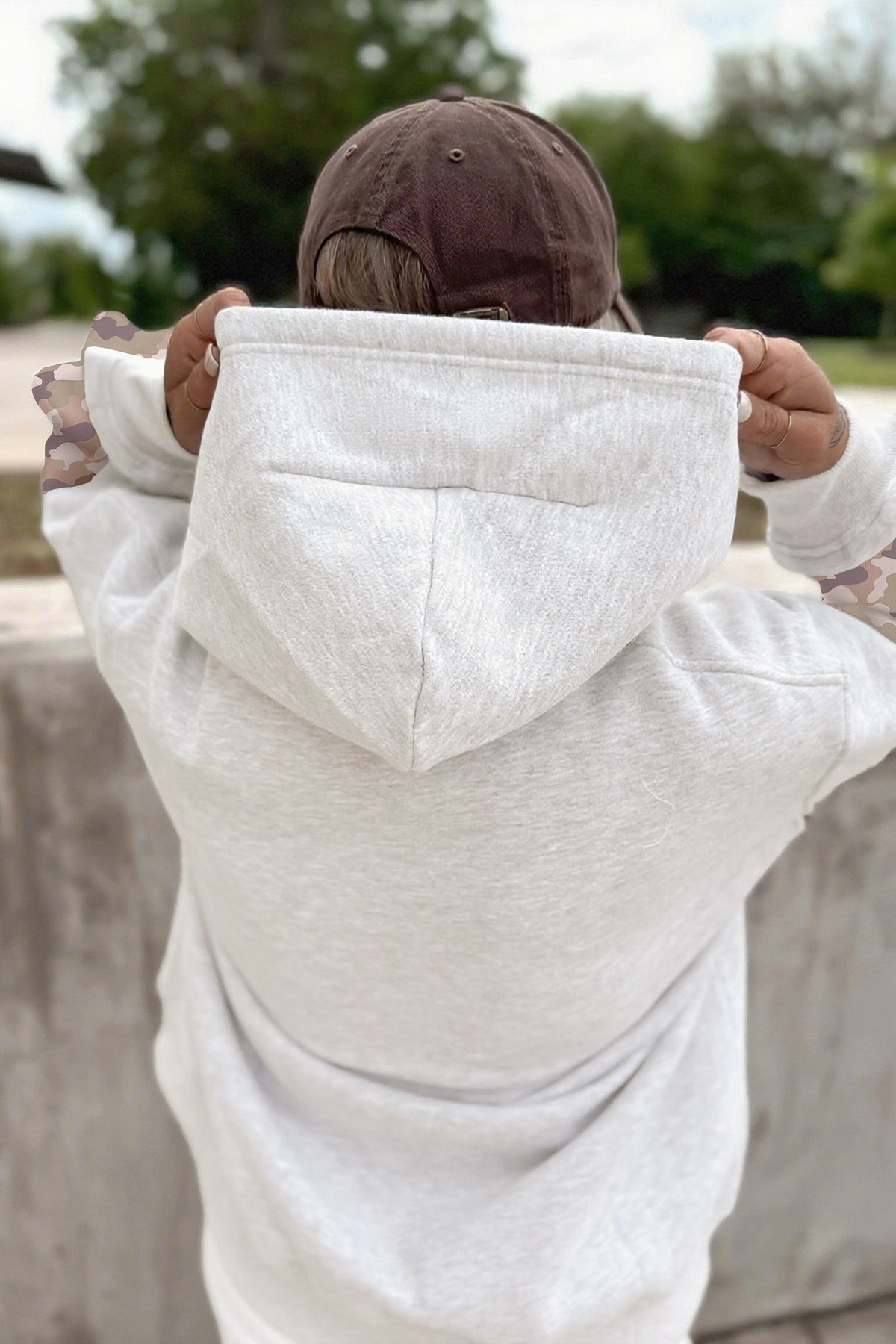 Light Grey Patchwork Camo Long Sleeve Hoodie