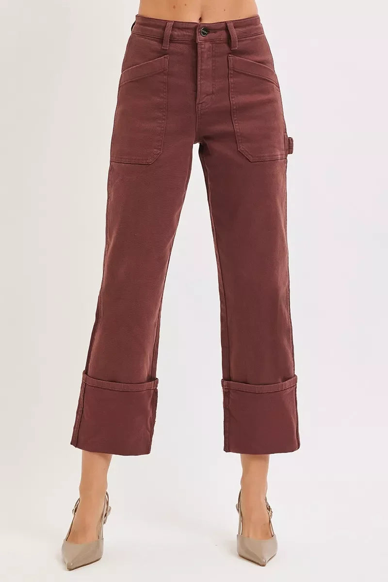 RISEN High Rise Wide Straight Cuffed Patch Jeans