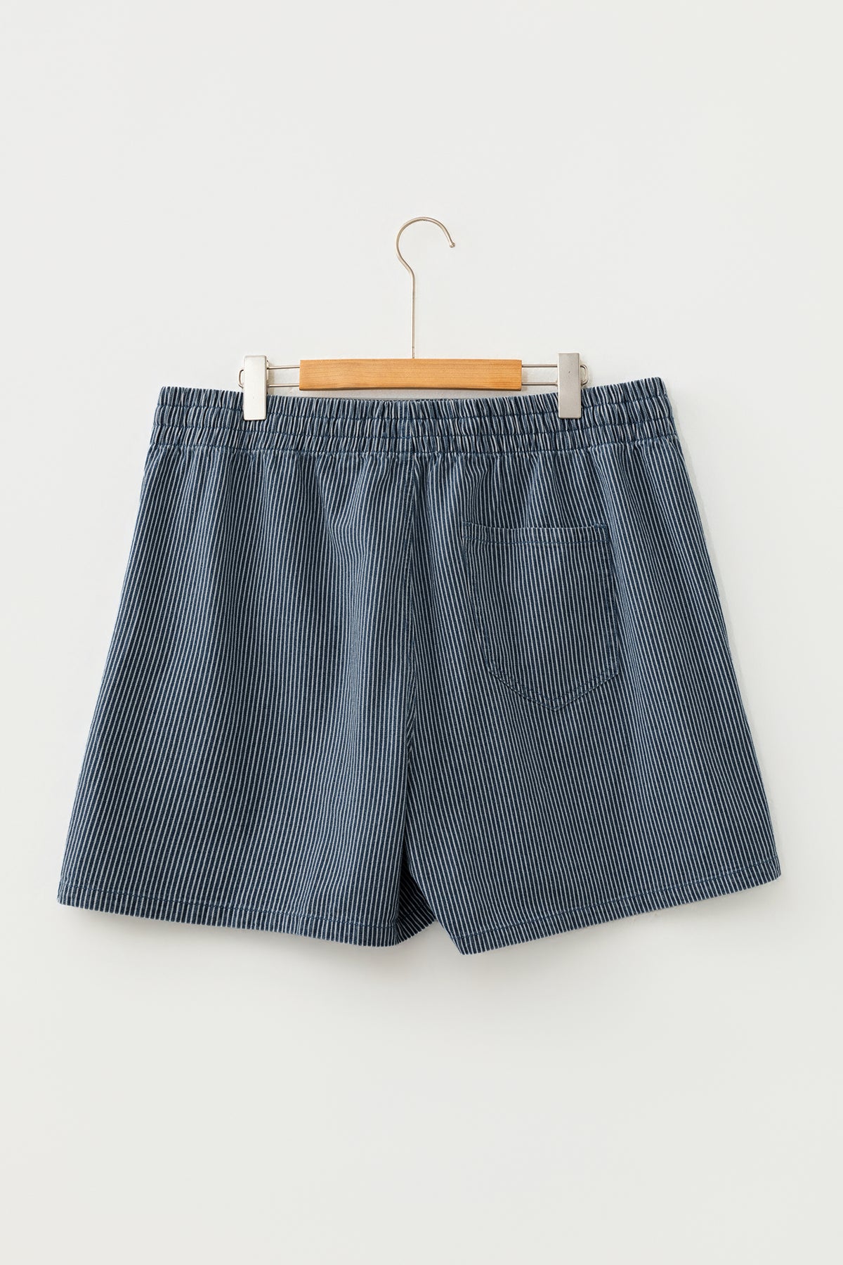 Blue Stripe Plus Size Contrast Drawstring Elastic Waist Denim Shorts