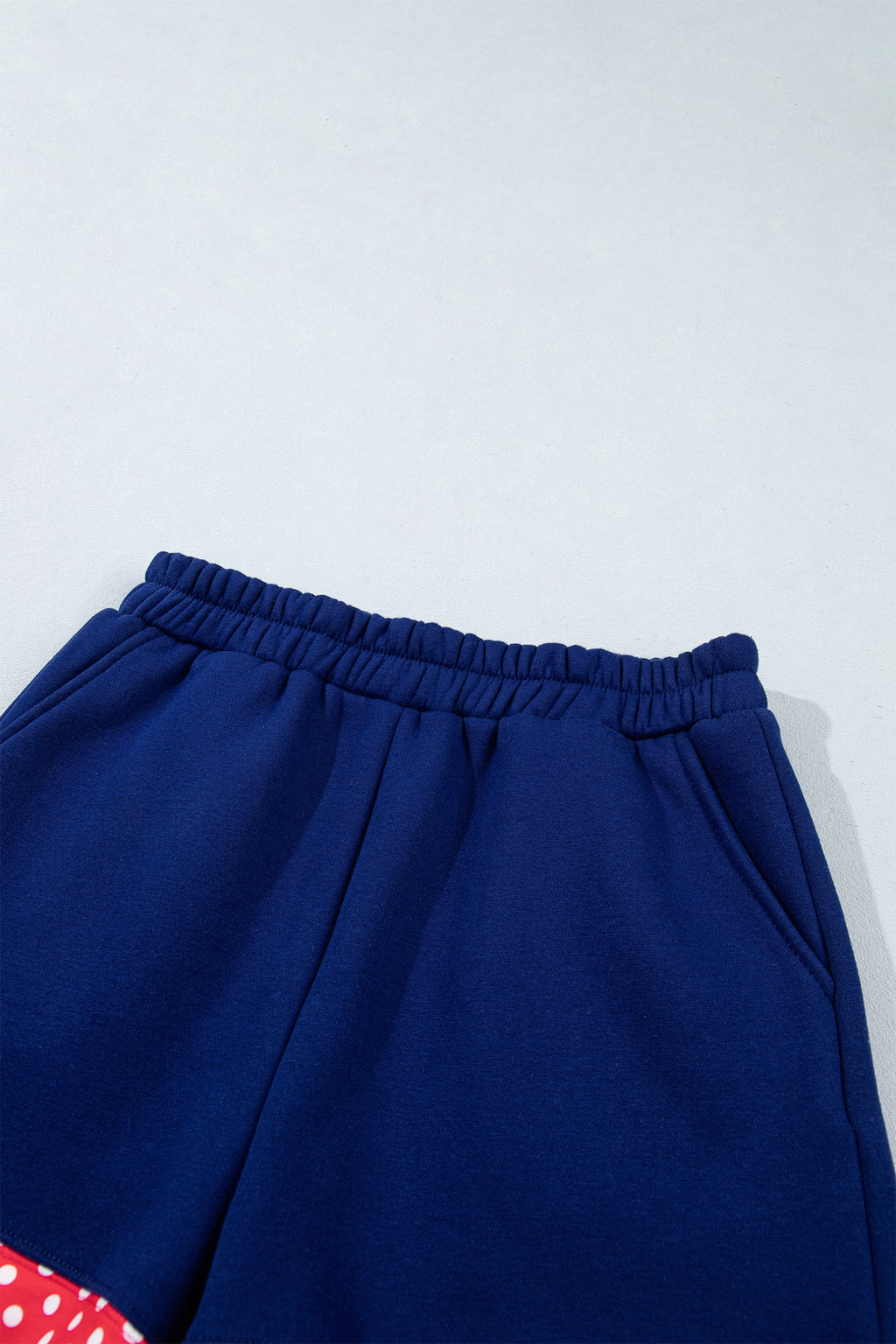 Dark Blue Polka Dot Trim Baggy Pullover 2pcs Short Set