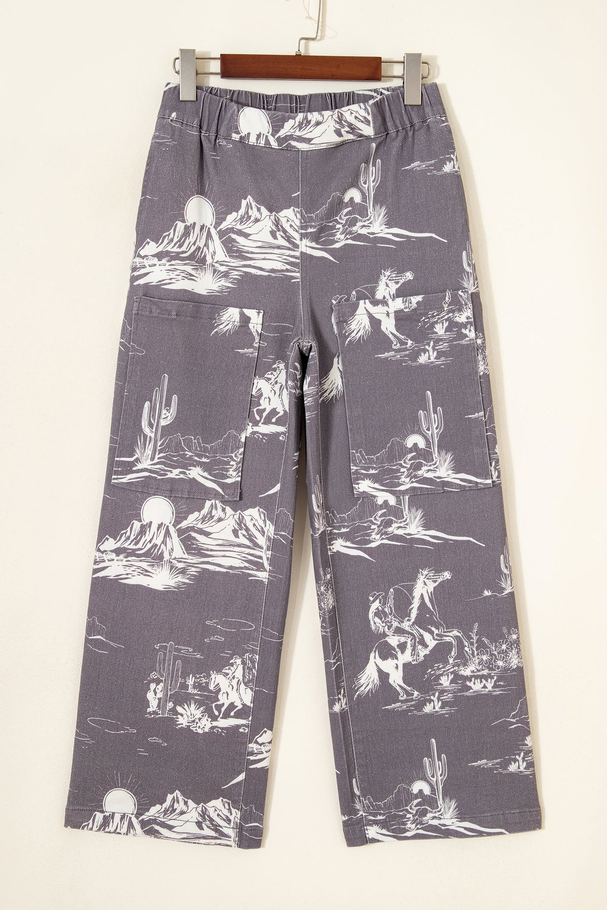 Gray Wild West Riding Vintage Printed Shift Jeans