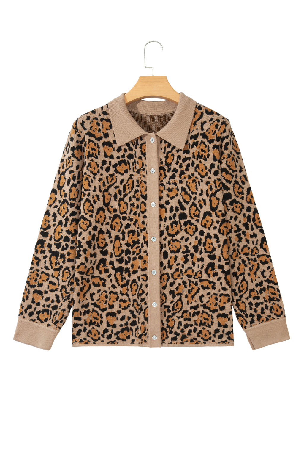 Brown Leopard Print Button-Up Cardigan Long Sleeve Cardigans