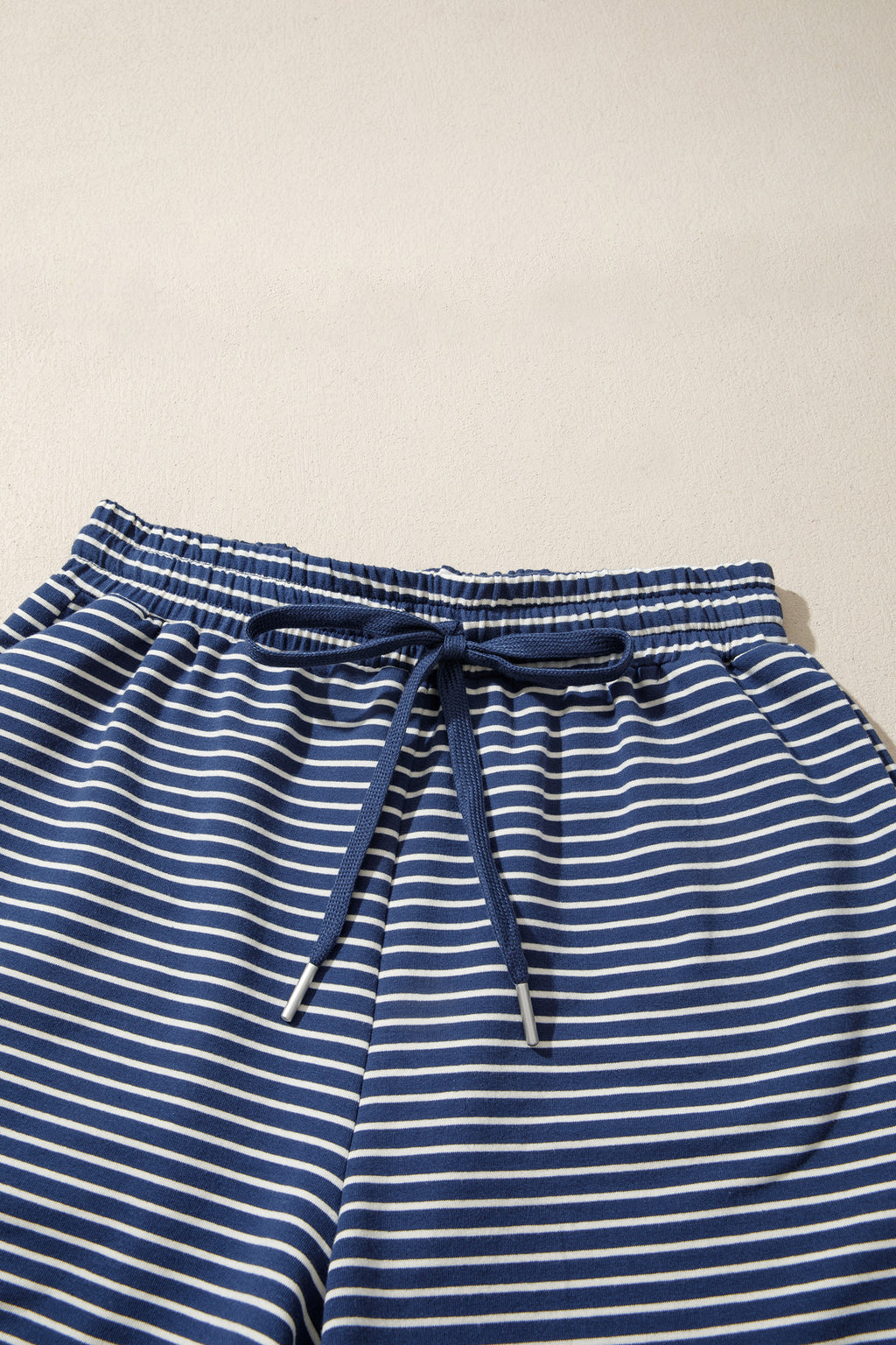 Pink Stripe Ribbed Patchwork Mock Neck Baggy Pullover Matching Shorts Set