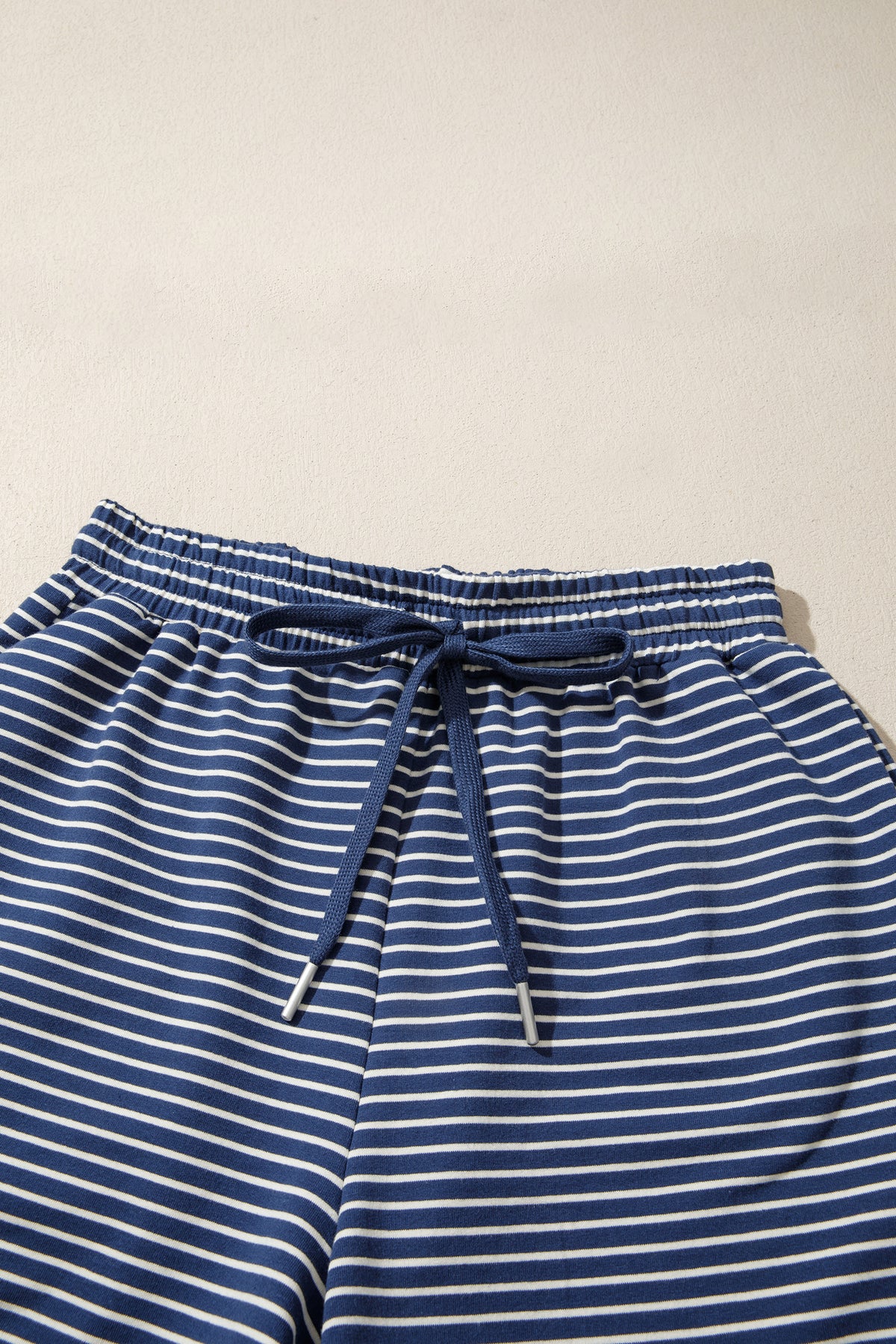 Pink Stripe Ribbed Patchwork Mock Neck Baggy Pullover Matching Shorts Set