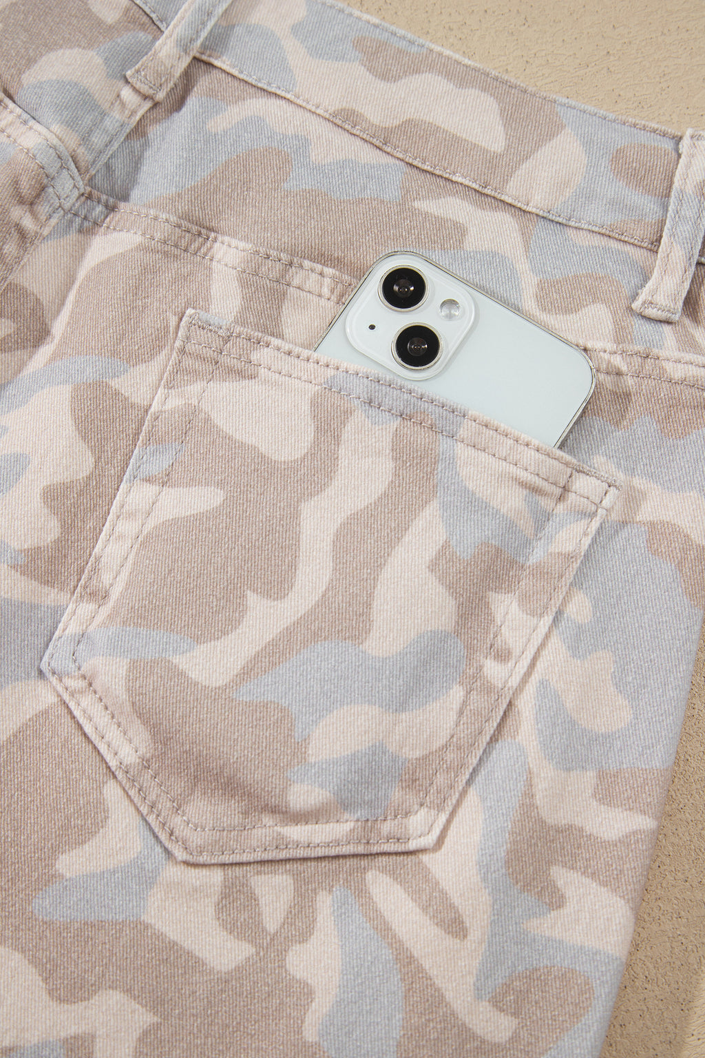 Khaki Camouflage Print Pocket Ankle-Length Barrel Jeans
