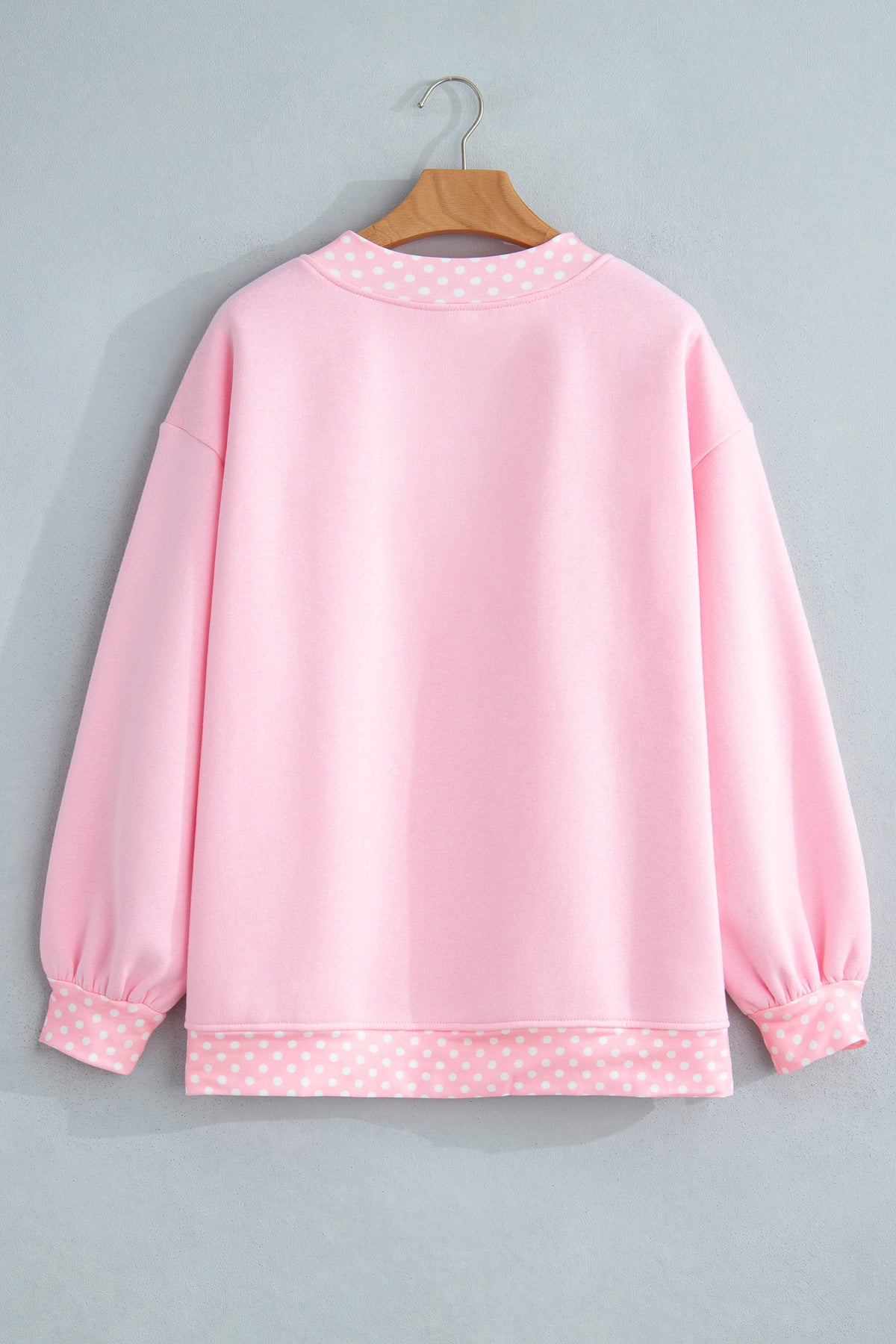 Pink Polka Dot Letter Print Mock Neck Pullover Sweatshirt
