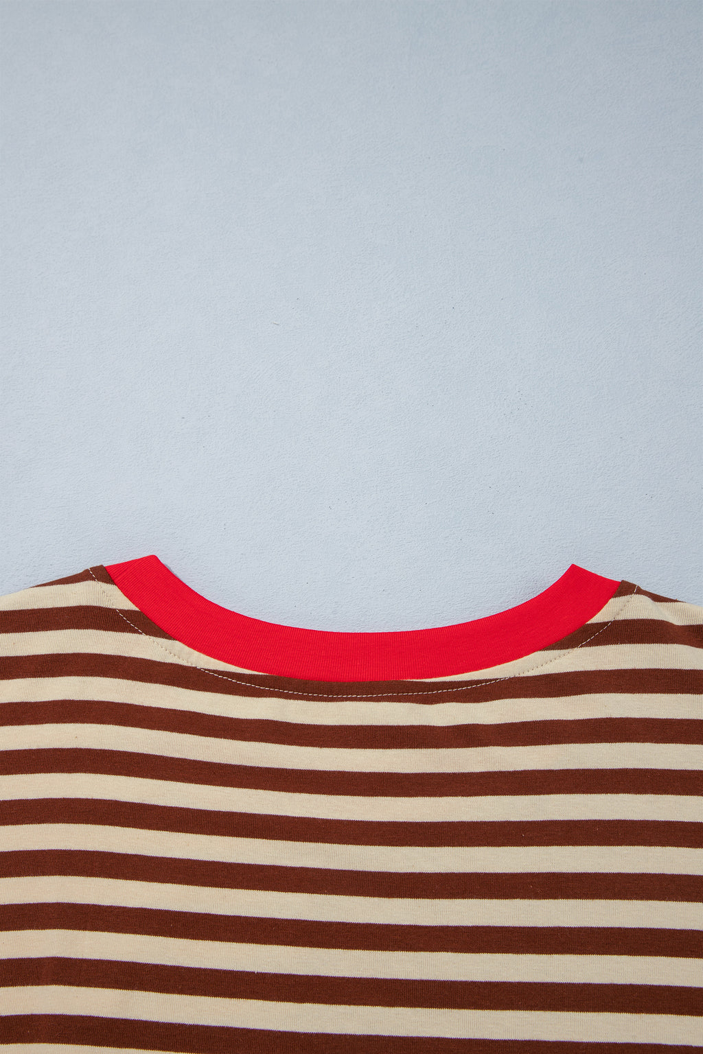 Khaki Stripe Striped Colorblock Cuffs Round Neck Long Sleeve Shift Dress