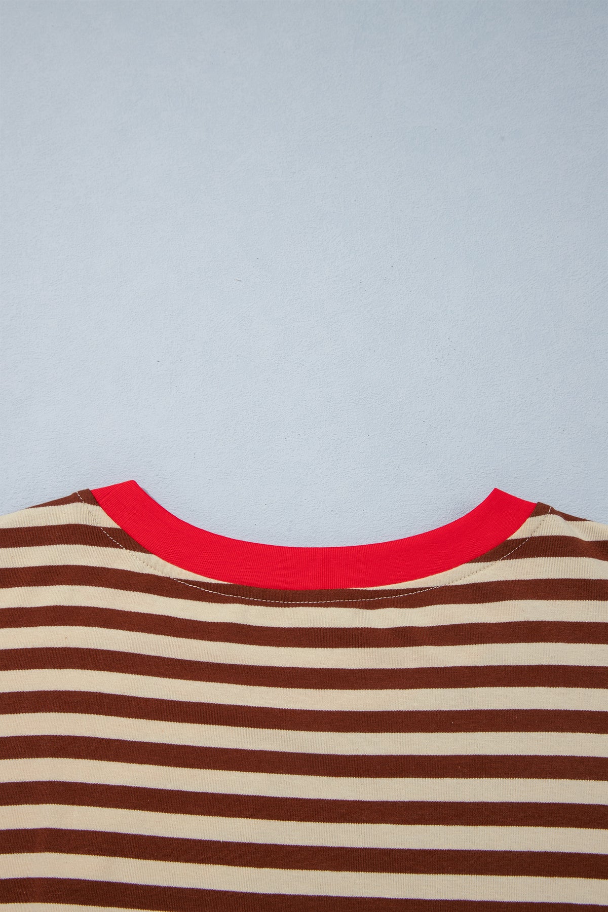 Khaki Stripe Striped Colorblock Cuffs Round Neck Long Sleeve Shift Dress