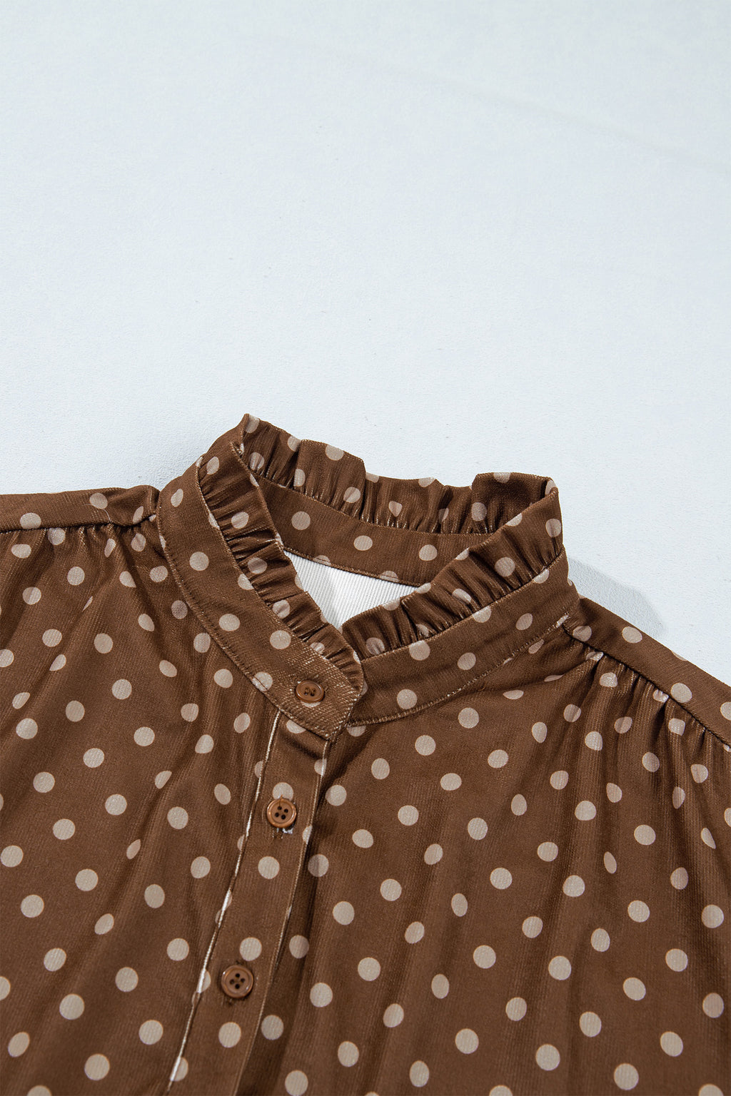 Brown Polka Dot V Neck Long Sleeve Button Shift Dress